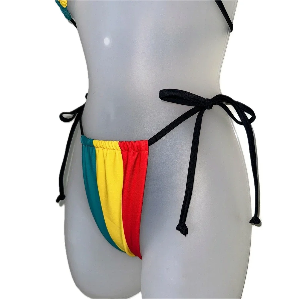 New Large Rasta Jamaica Striped Adjustable Ruched Bikini Swimsuit African Reggae